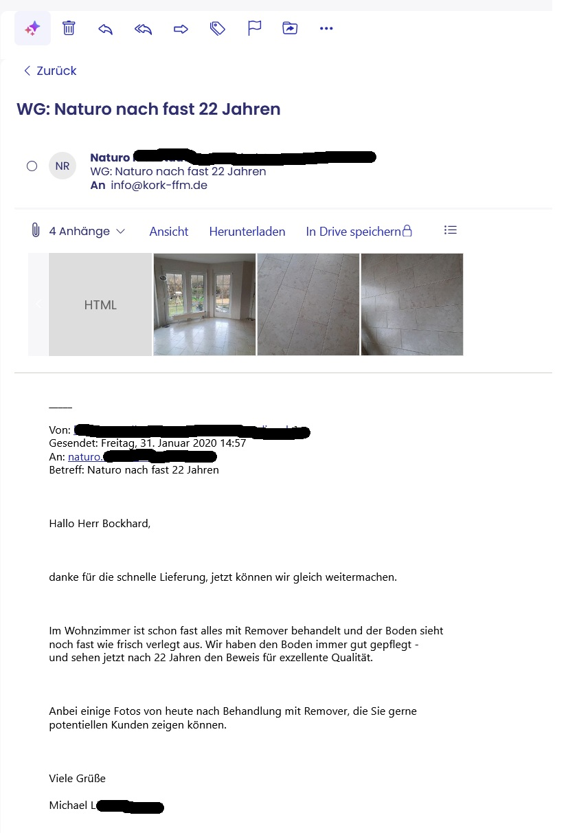 Korkboden Kundenrezension nach Grundreinigung
